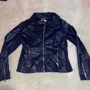 Calvin Klein - Navy blue with gold accent leather jacket. Women’s size Large